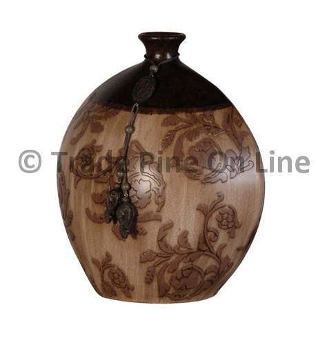 Antiqued Pottery Vase W/Tassel