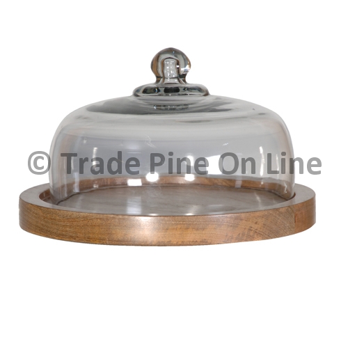 Wooden Food Holder Glass Dome