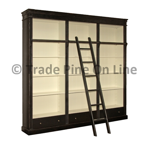 Black Fayence Library Bookcase W/Ladder