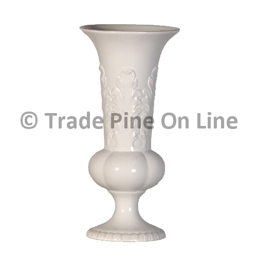 White Leaf Detail Trumpet Vase