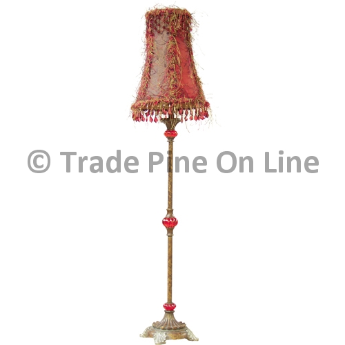 Ant.Gold/Red Lamp W/Shade
